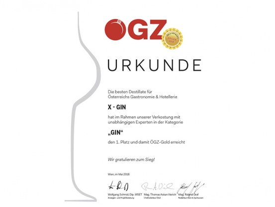 ÖGZ-Urkunde für den X-Gin - Platz 1