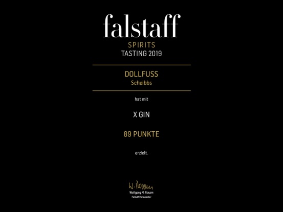 Falstaff Spirits Tasting Urkunde 2021 - X-Gin, 87 von 100 Punkten